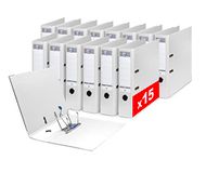 OXFORD Set van 15 mappen met hendel, Smart Pro+, A4XL, rug 80 mm, 2 D-ringen, polypropyleen, omzoomd, wit