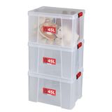 SUNDIS Clip'N Store, kunststof opbergbox met clip-on deksel, 45L, set van 3