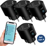 Gologi Slimme Stekker - Smart Plug - 4 Stuks - Zwart - WiFi - Energiemeter - Google Home & Alexa