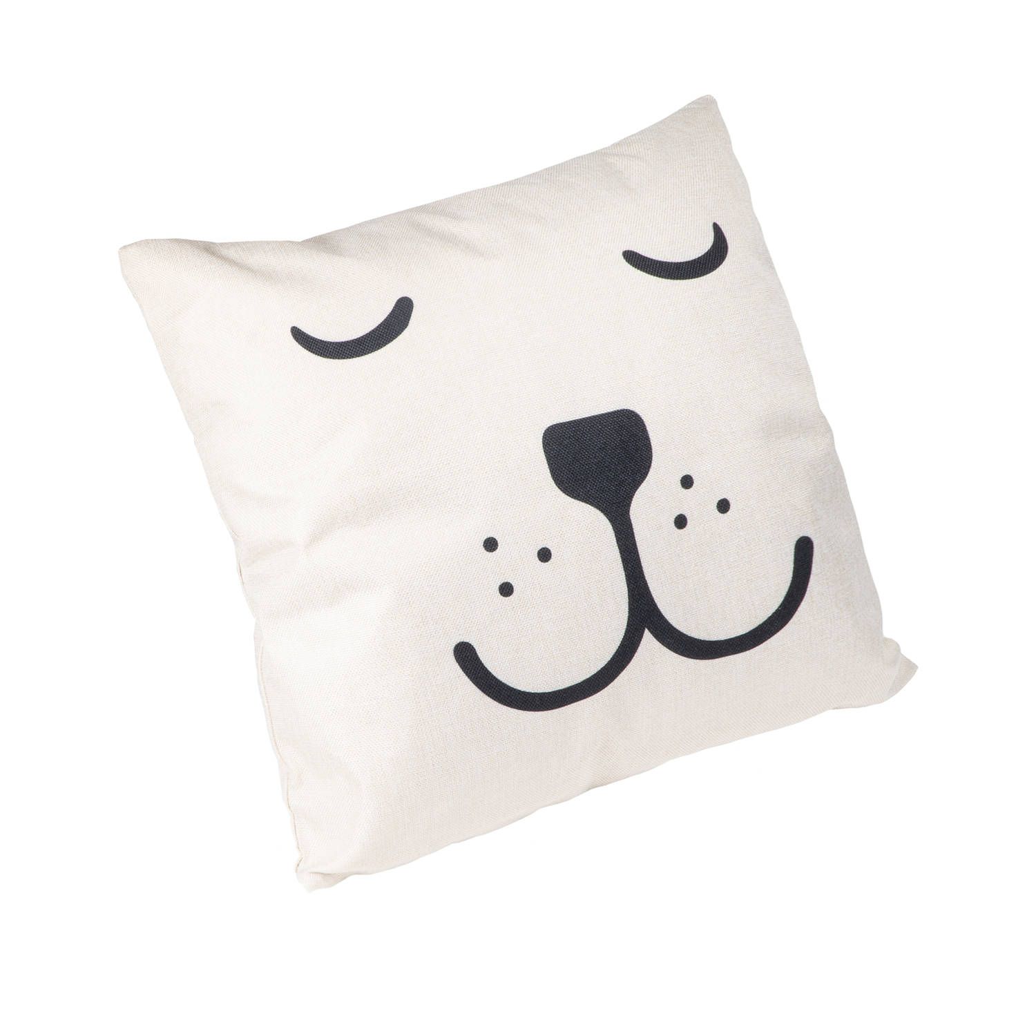 QUVIO sierkussen gevuld - slapende beer - 45 x 45 cm - beige