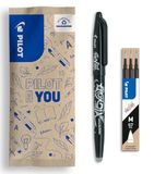 PILOT - Set van 1 FriXion Ball 07 + 1 set van 3 vullingen - Uitwisbare pen met warmtegevoelige inkt - Navulbare rollerbalpen - Zwart - Medium punt