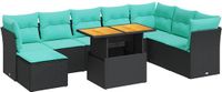 vidaXL 6-delige Loungeset met kussens poly rattan zwart