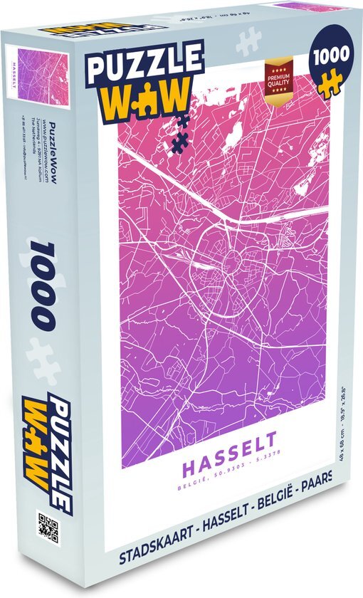 MuchoWow Puzzel Stadskaart - Hasselt - België - Paars - Legpuzzel - Puzzel 1000 stukjes volwassenen - Plattegrond