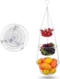 LxwSin Hangende fruithouder met 3 planken, fruitmand om op te hangen, kom om op te hangen, draadstandaard, duurzame keukenorganizer voor fruit, groenten, bloemen, planten, zilver