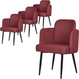 ML-Design Set van 4 eetkamerstoelen rood stof met metalen poten