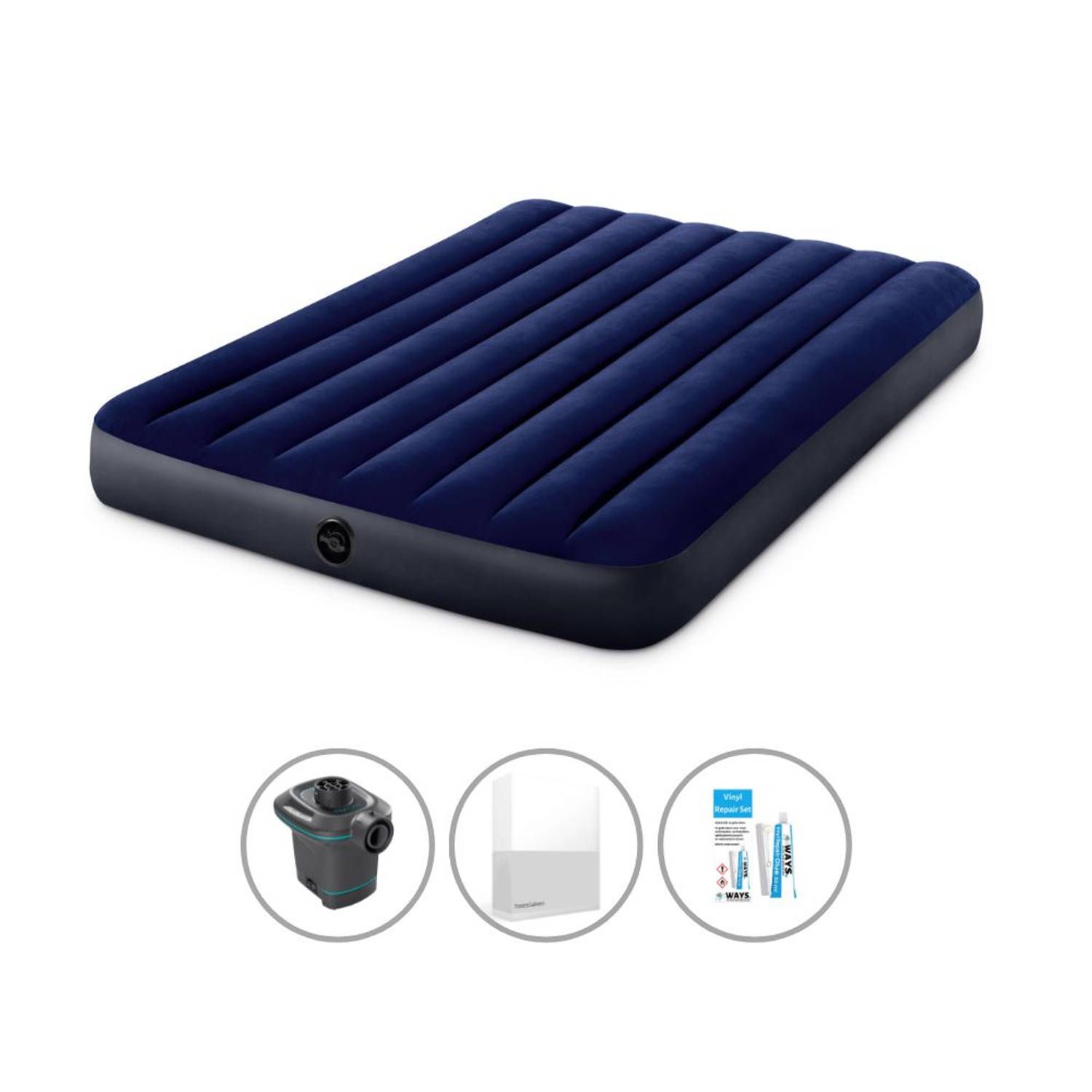 Intex luchtbedset - twijfelaar - 137 x 191 x 25 cm - blauw + accessoires