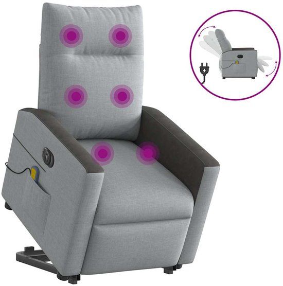 VidaXL Sta-op-massagestoel elektrisch verstelbaar stof lichtgrijs