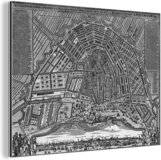 MuchoWow Aluminium Schilderij Amsterdam - Historische Plattegrond - 120x90 cm - Industrieel