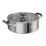 Maxcook 30 cm 6,5 L Stainless Steel 316L Silicone Handles Encapsulated Base for Gas and Induction Stoves (with Glass Lid)