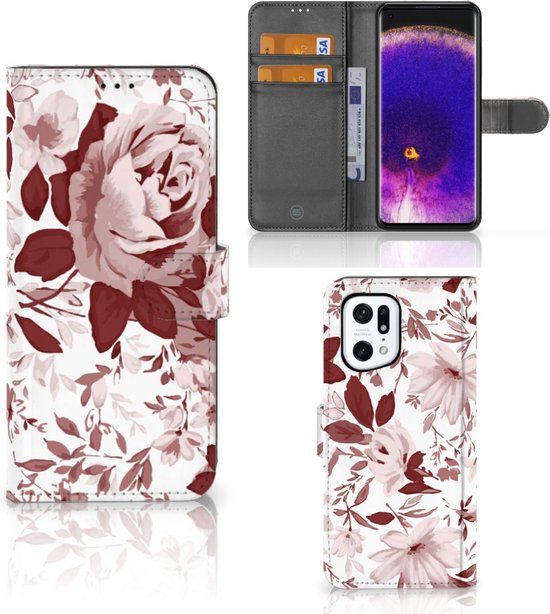 B2Ctelecom Bookcase OPPO Find X5 Pro - Watercolor Flowers - B2Ctelecom