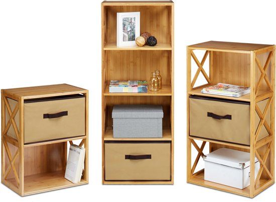 Relaxdays - Opbergrek bamboe met mand - 3 etages - badkamerrek, keukenrek