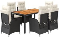 vidaXL 7-delige Tuinset met kussens, polyrattan, zwart