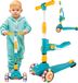 Malplay Trottinette à roulettes, bleu, tricycle, trottinette pour enfants à partir de 2 ans, draisienne avec siège, roues LED, charge maximale 30 kg, guidon réglable