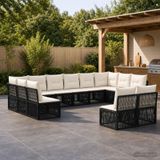 Prolenta Maison Exclusive - Tuinset met tuinbank, 12 zitplaatsen, zwart, van polyrotan