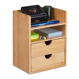 Relaxdays bureau organizer bamboe, met 2 lades & opbergruimtes, voor kantoorartikelen, bamboe, 24 x 19 x 13 cm, natuur