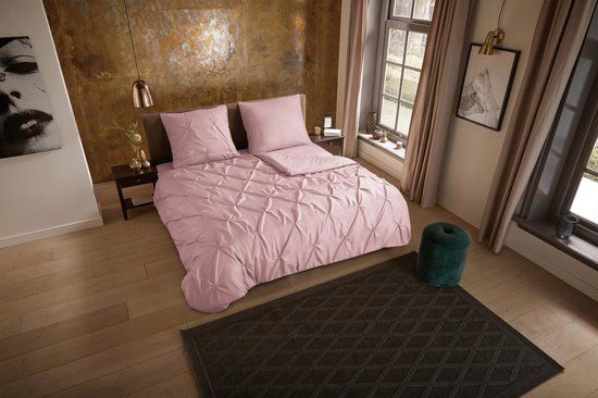 Pure Dekbedovertrek Luxe Stiksel Plooien - 2 Persoons 200x200/220 cm - Lichtroze - Katoen