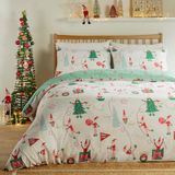 furn. Day Elfie Beddengoedset, crème/mint, kingsize | Omkeerbaar beddengoed voor de feestdagen, kerstelf, onderhoudsvriendelijk