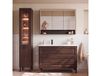 Moka Ensemble meuble simple vasque encastrée gauche 100cm colonne et armoire miroir Bois foncé