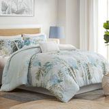 Harbor House Dekbedset met kingsize bed, tropische palmprint, zacht katoenen oversized dekbed voor een kingsize bed, kustbeddengoed, 2 shams, bedrok, 2 decorkussens, Kiawah Island, kingsize blauw