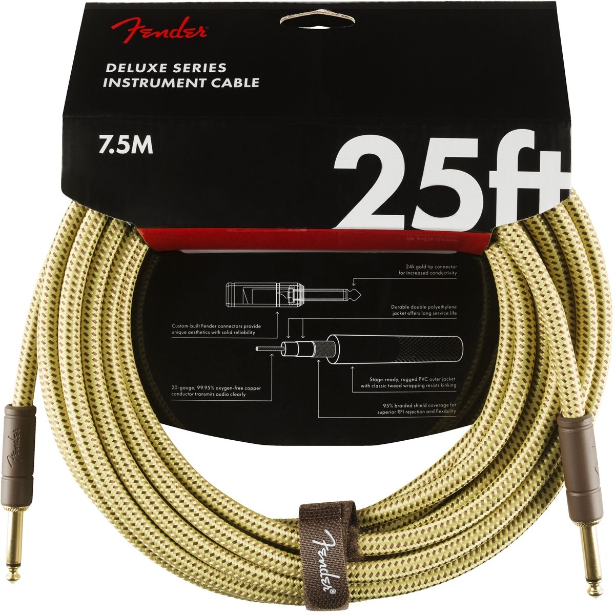Fender Deluxe Cables instrumentkabel 7.5m geel tweed recht