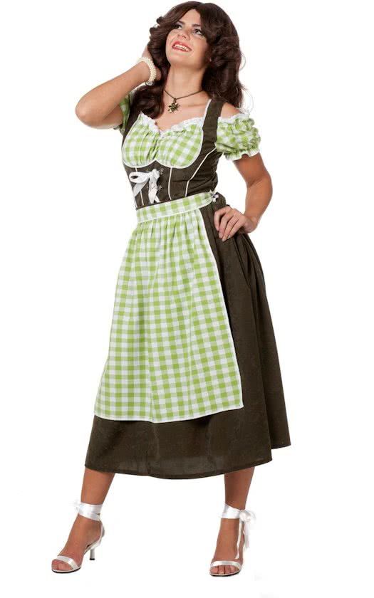 Feestbeest.nl Oktoberfest Dirndl suedine lange Tiroolse rok groene ruit Maat 38