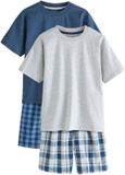 Next - Jongens - 2 Pack Geweven Ruit Oversized Pyjama's - Blauw