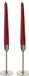 Decoris Kandelaars 2x aluminium zilver 20 cm met 12x dinerkaarsen donker rood