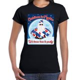Bellatio Decorations Fout Friesland Kerst t-shirt / shirt - Christmas in Fryslan we know how to party - zwart voor dames - kerstkleding / kerst outfit M