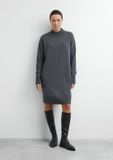 Comma Jurk met hoge kraag en ribdetails van wol voor dames - donkergrijs - S