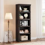 LUNSY Boekenkast, 5 etages, 172 cm, hoge boekenkast, hout, open display, boekenkast, smal, boekenkast voor slaapkamer, woonkamer, kantoor