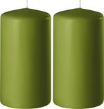 Enlightening Candles Bougie cylindrique/bougie pilier - 2x - vert olive - D8 x H12 cm - 45 heures de combustion