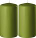 Enlightening Candles Bougie cylindrique/bougie pilier - 2x - vert olive - D8 x H12 cm - 45 heures de combustion