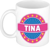 Bellatio Decorations - Tina voornaam - koffiemok - beker - wit/roze - 300 ml