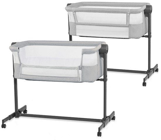 Kinderkraft NESTEE UP 2 - Bijzetbed - Co-sleeper - 2w1 - Aanschuifwieg voor Baby - In Hoogte Verstelbaar Babybed - met Matras - Grijs