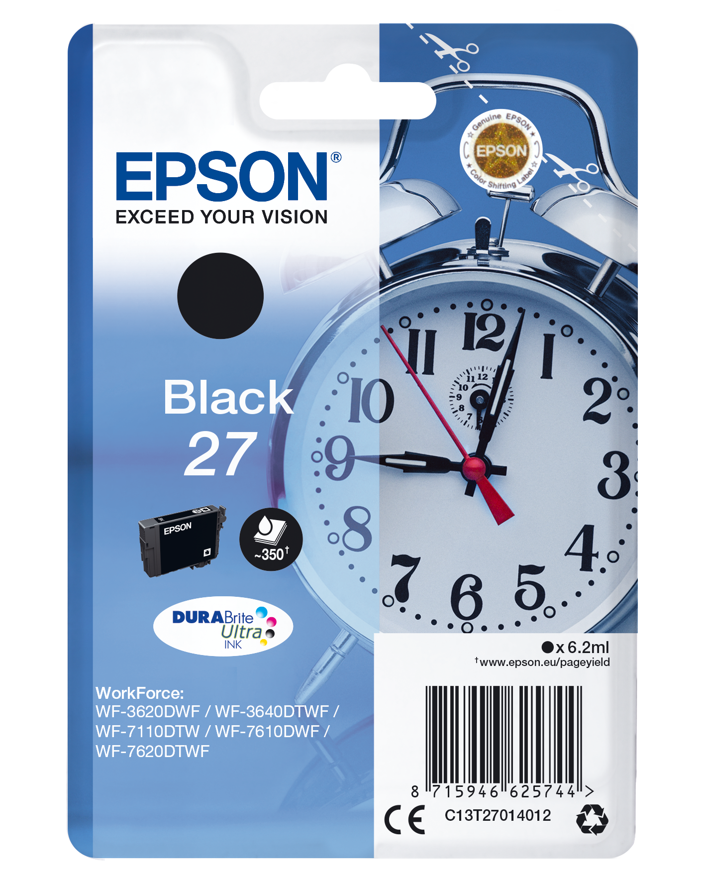 Epson Alarm clock Singlepack Black 27 DURABrite Ultra Ink single pack / zwart