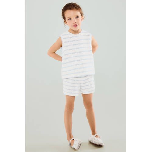 Mango Kids gestreepte tanktop fijn gebreid lichtblauw