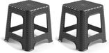 Plasticforte Tabouret de cuisine/repose-pieds - 2x - rotin - noir - plastique - 33 x 33 x 30 cm