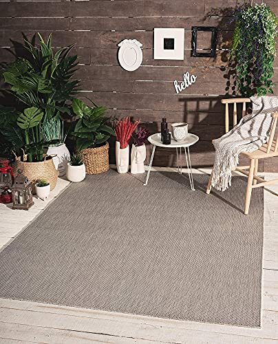 the carpet Mistra - robuust outdoor tapijt, modern, weerbestendig en UV-bestendig, voor balkon, terras en serre, maar ook geschikt voor keuken of eetkamer, grijs, 200 x 280 cm