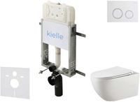 kielle Genesis New - Voorwandinbouwset, Gaia toilet, Rimless, softclose zitting en Gemini New II knoppen, glanzend wit/chroom