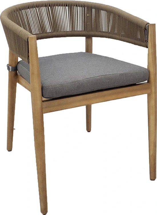 Buitengewoon Boet Brienza Dining Tuinstoel - Bruin - Hout - Met armleuning en kussen