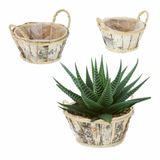 Relaxdays bloempot, set van 3, berkenhout, plantenmanden met folie, rond, met handvaten, binnen en buiten, wit/natuur