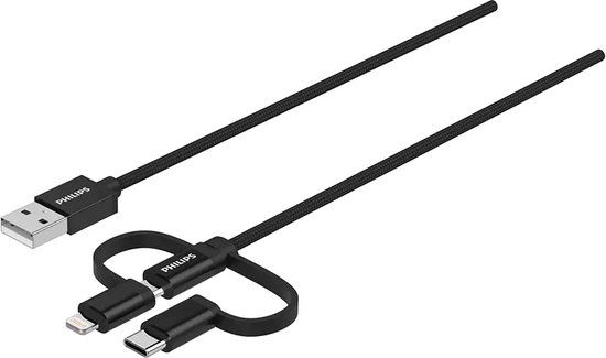 Philips 3-in-1 Oplaadkabel DLC5204C/00 - Micro-USB, USB-C & Lightning - 1.2m - Zwart