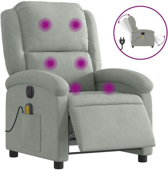 vidaXL Massagestoel elektrisch verstelbaar fluweel lichtgrijs