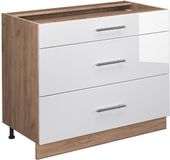 Vicco Keukenonderkast Fame-Line, Wit Hoogglans/Goudkleurig Eiken, 100 cm zonder werkblad