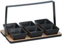 Alpina Serveerplank met 6 Schaaltjes - Bamboe/Aardewerk - Zwart - L24 cm