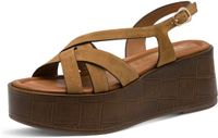 Tamaris Dames Plateau Sandalen Bruin Leer Sleehak Gesp 42