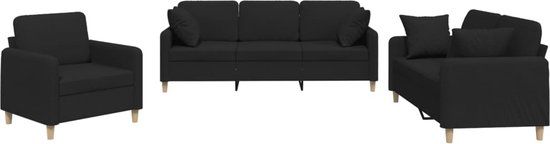 vidaXL 3-delige Loungeset met kussens stof zwart