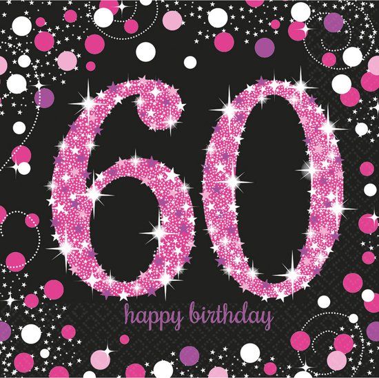 Merkloos Servetten 60 Jaar Happy Birthday Roze 33cm 16st