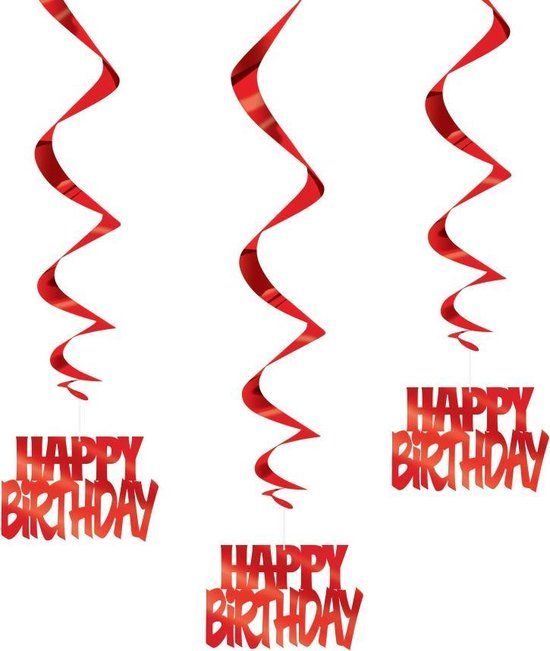 Happy Birthday Hanging Decoration - Red - 81cm - 3 Pieces