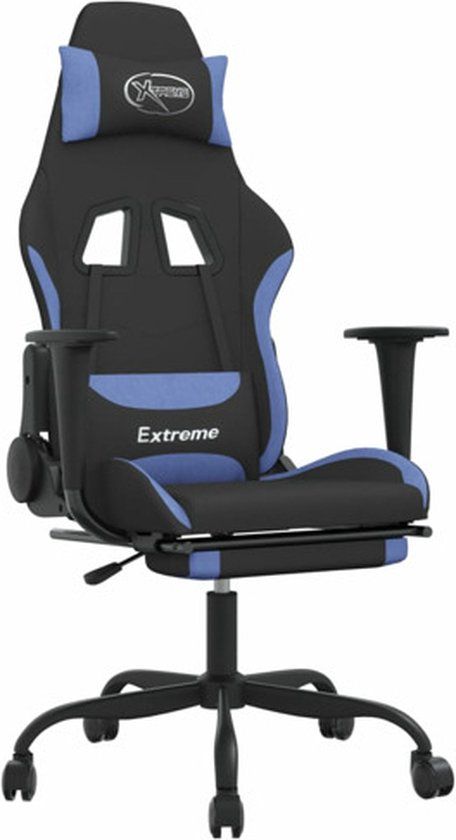 vidaXL Gamestoel met voetensteun stof zwart en blauw